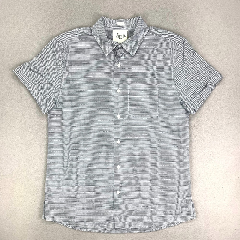 Bixby Shirt Mens Medium Blue Striped Short Sleeve Cotton‎ Button Up Preppy Beach